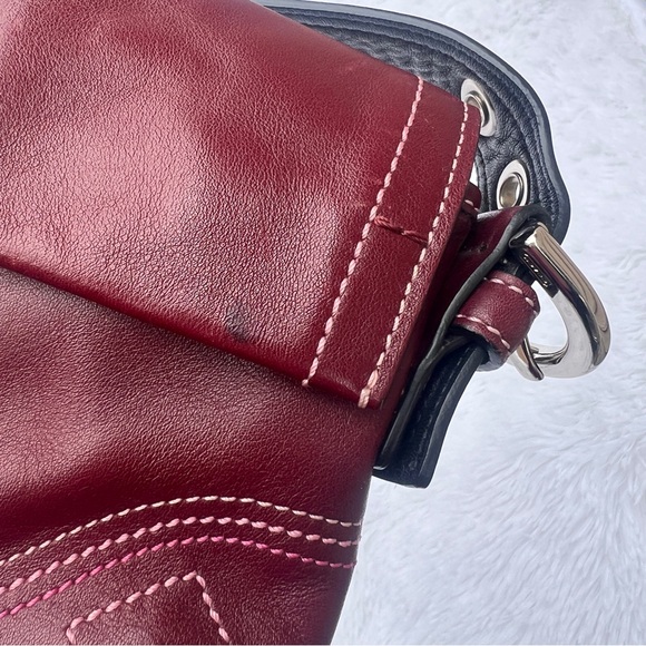Coach SoHo Flap Hobo Vintage Maroon Red Leather Shoulder Bag - Picture 7 of 7